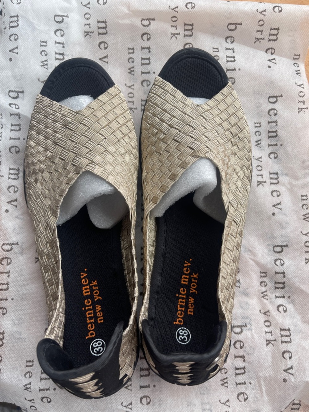 bernie mev. Woven Slingback Sandals in Beige and Black